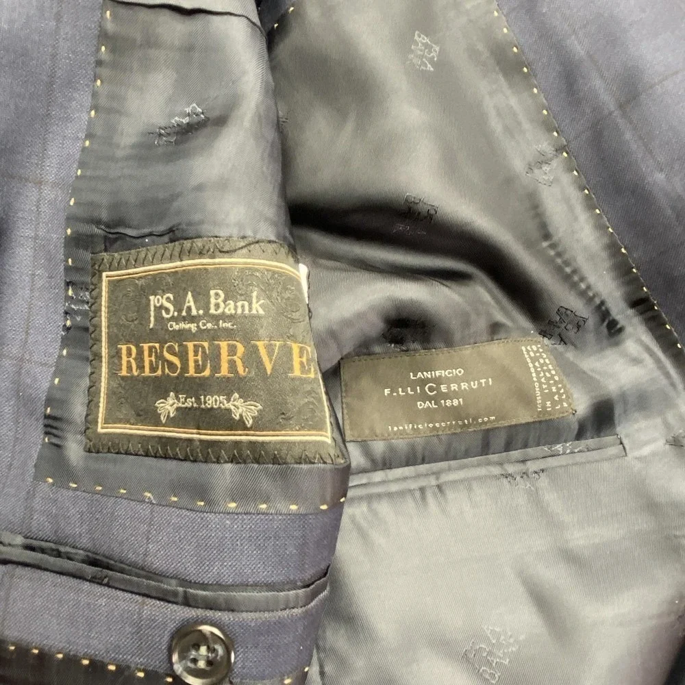 Jos A Bank Suit Jacket 41R Mens Blue‎ Check Wool Reserve Cerruti Tailored Fit